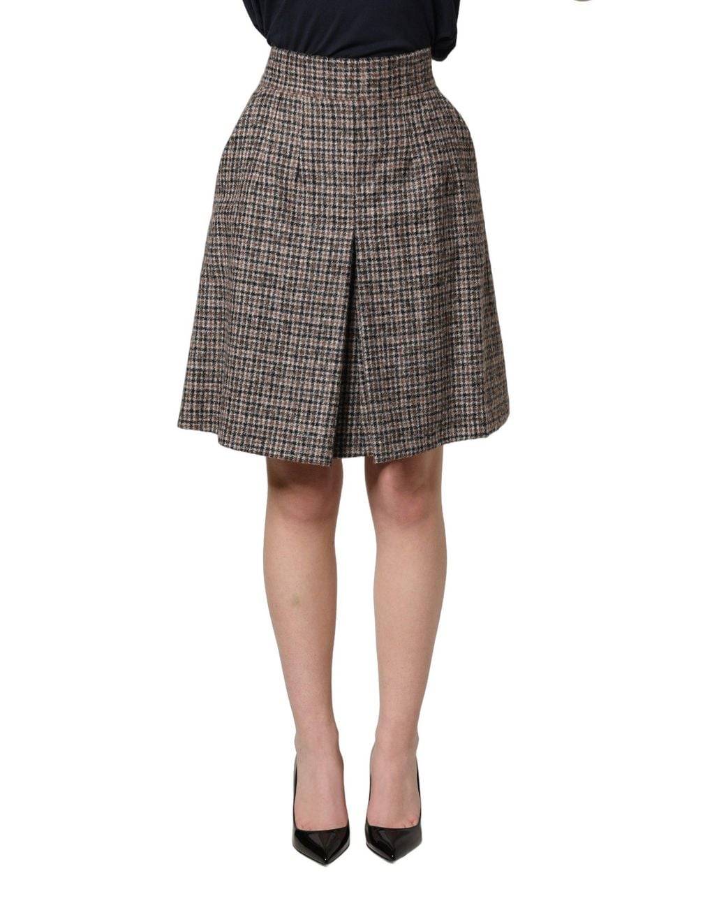Dolce & Gabbana Gray Tweed Kick Pleat High Waist Mini Skirt Alpaca Wool Nylon