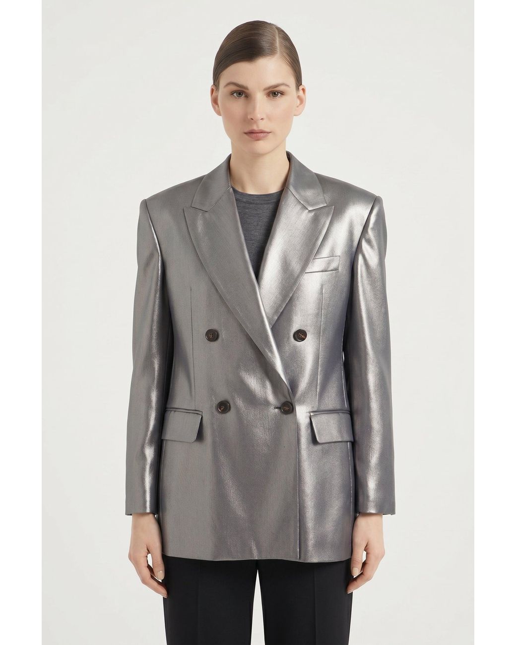 Brunello Cucinelli Gray Tailored Double Breasted Blazer