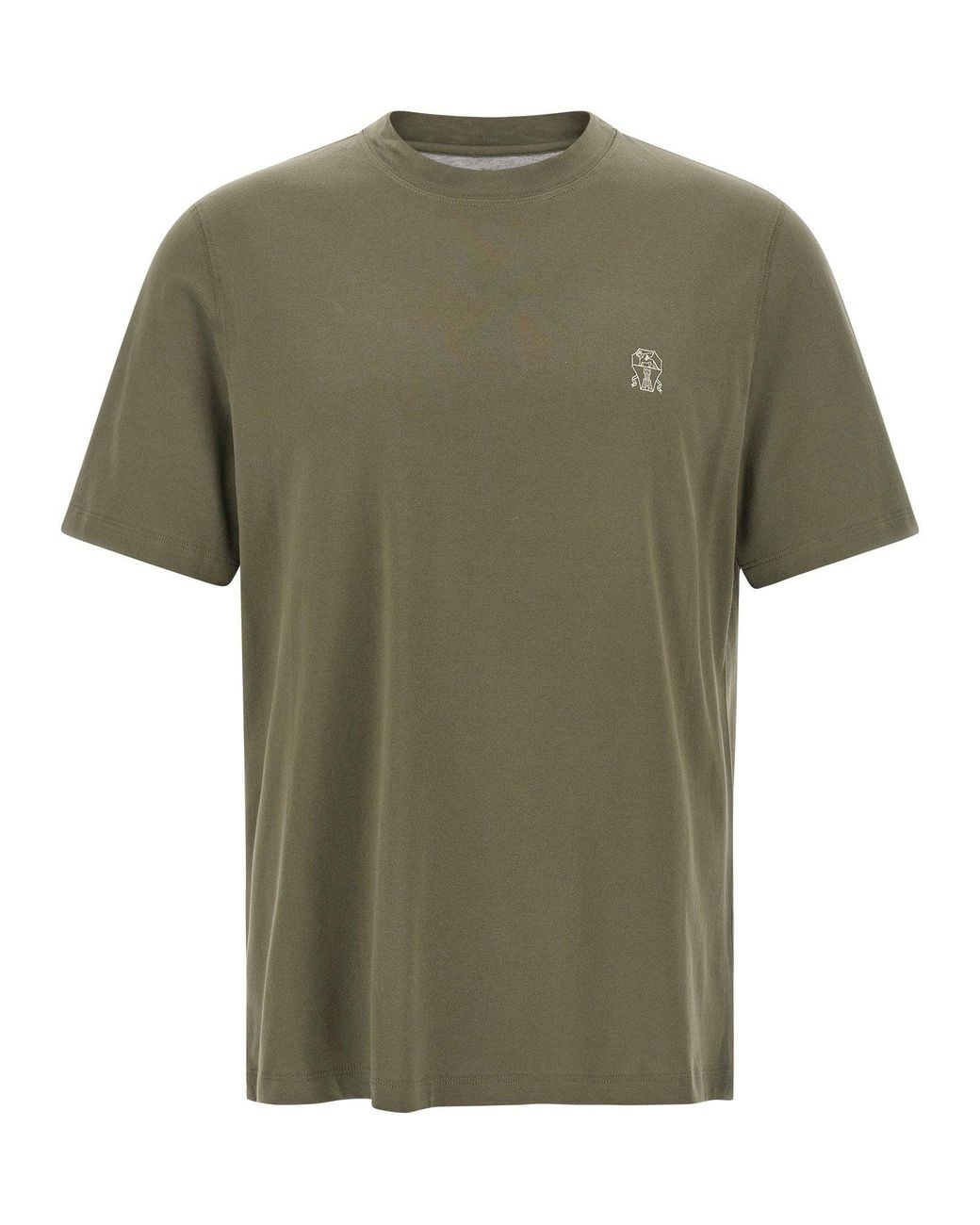 Brunello Cucinelli Green Logo-Embroidered Cotton Jersey T-Shirt for men