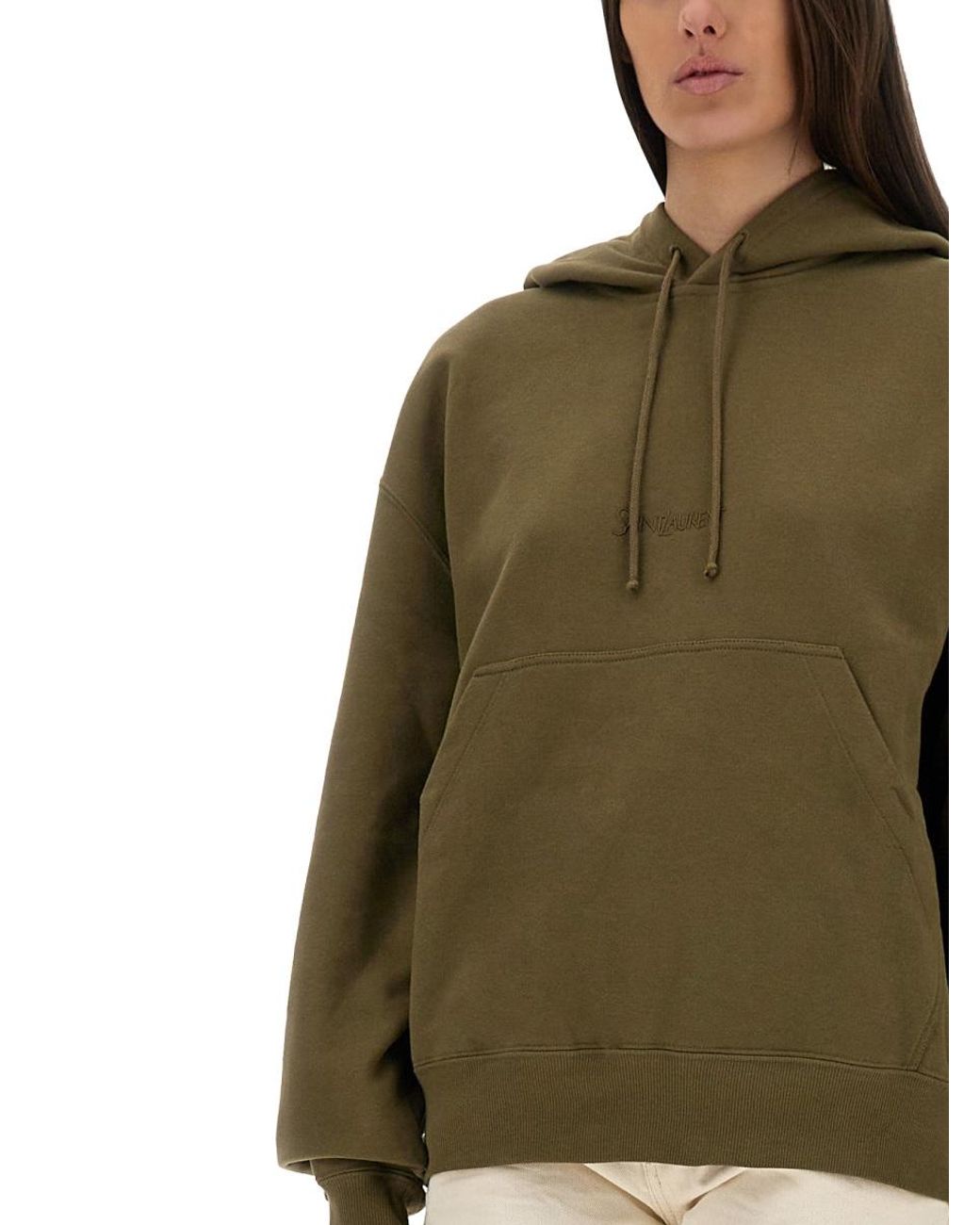 Saint Laurent Green Saint Laurent Logo Cotton Sweatshirt