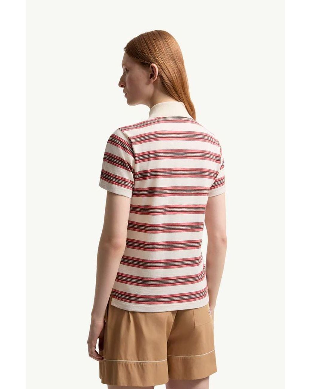 Moncler Pink Moncler Striped Cotton Polo Shirt