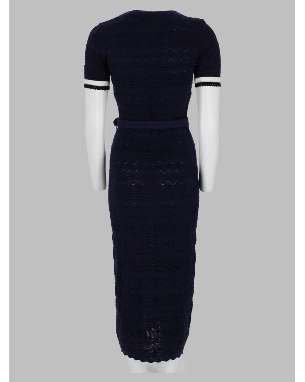 Self-Portrait Blue Midi Dress Openwork Knit Cotton
