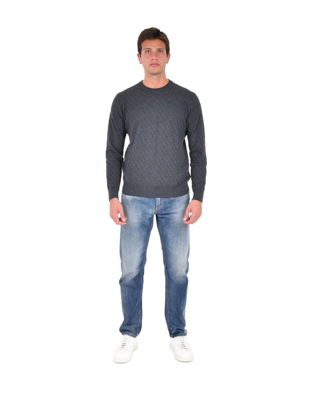 Low Brand Gray Sweater With Jacquard Pattern Wool for men