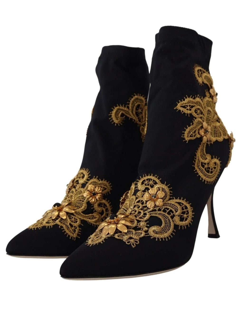 Dolce & Gabbana Black Dolce & Gabbana-Embroidered Crystal Ankle Boot