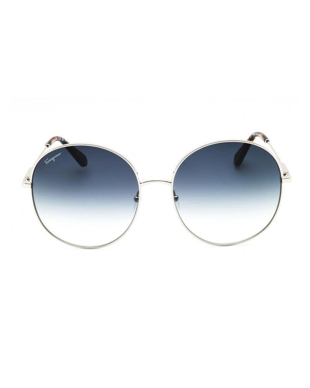 Ferragamo Blue Salvatore Sunglasses Round Full Rim, Shiny Frame And Gradient Lens Sf299S041