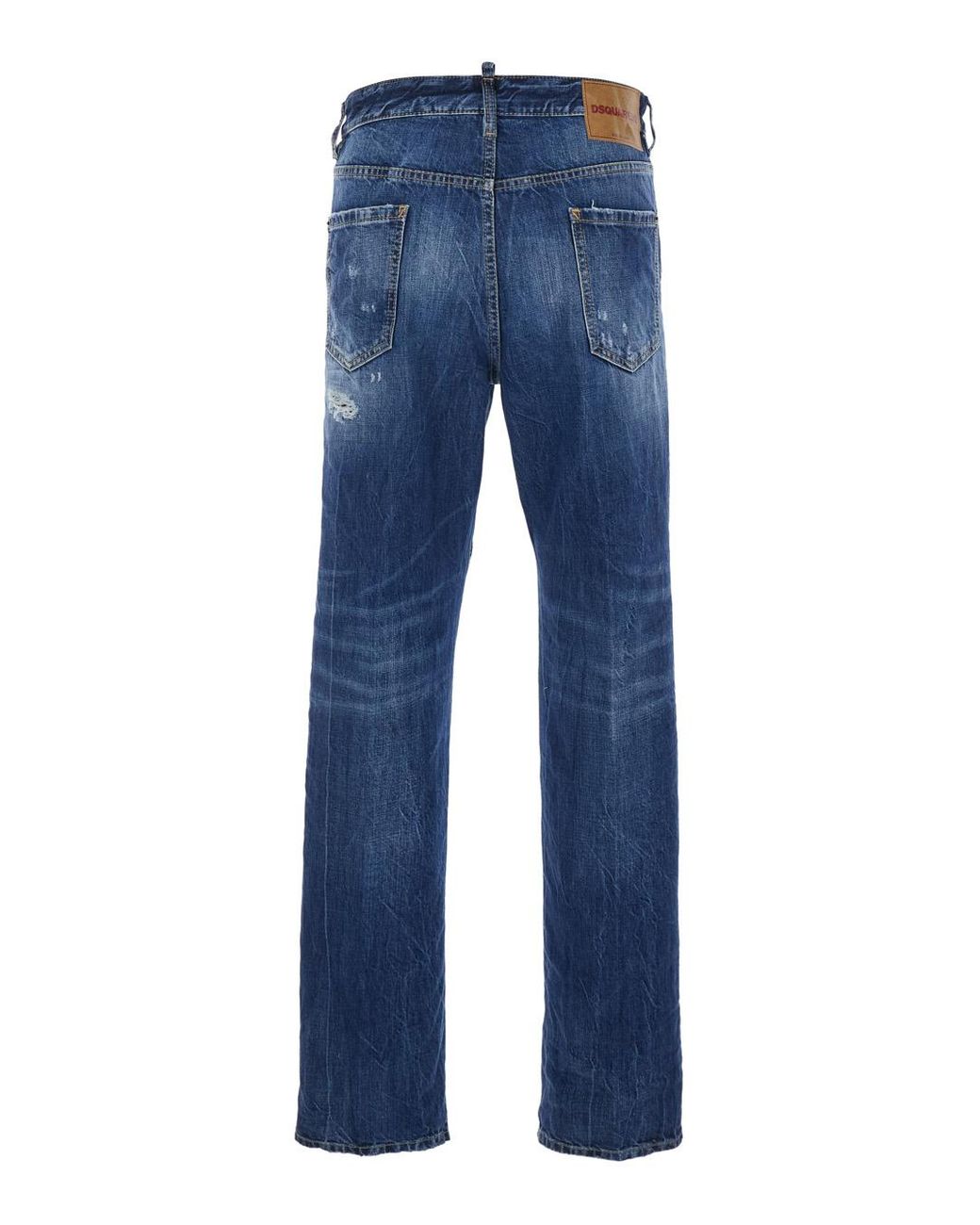 DSquared² Blue Jeans 642 With All-Over Ripped Details And Logo Patch On The Back for men
