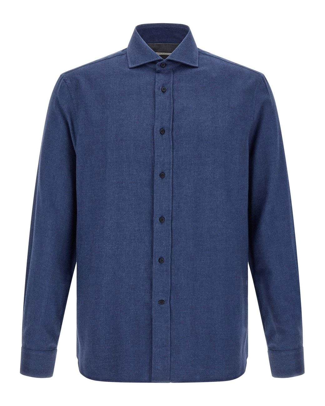 Brunello Cucinelli Blue Herringbone Cotton Shirt