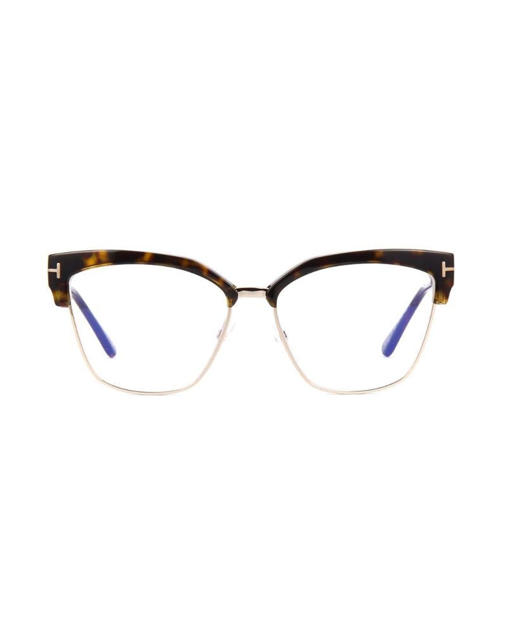 Tom Ford Metallic Eyeglasses Square Full Rim, Havana- Frame And Clear Demo Lenses Lens Tf5547-B052 Sunglasses