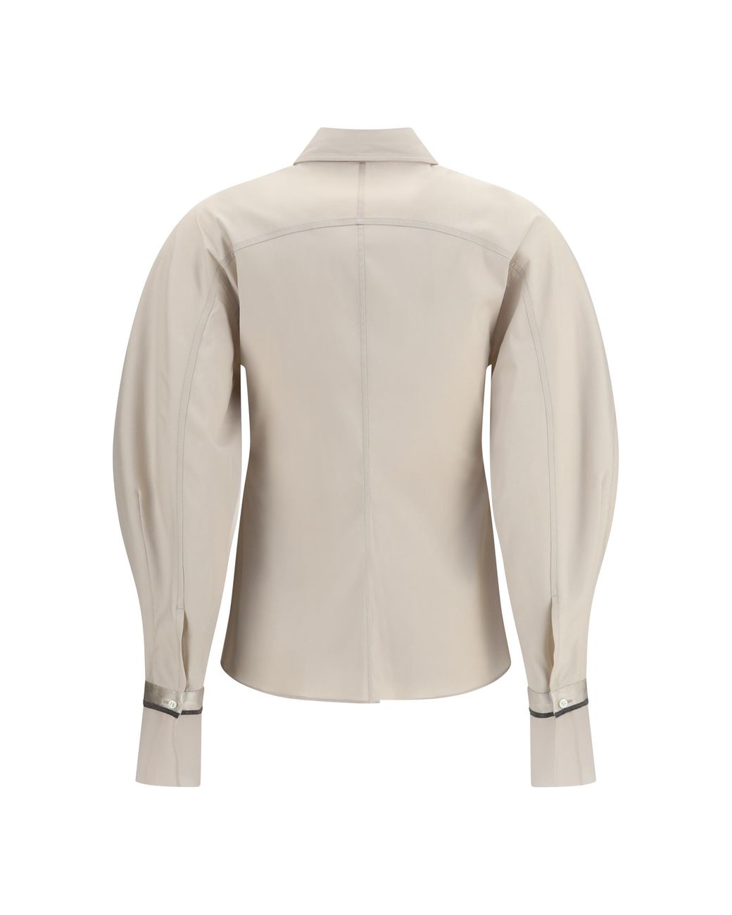 Brunello Cucinelli White Stretch Cotton Poplin Shirt With Shiny Silk Cuffs Cotton; Polyamide; Elastane