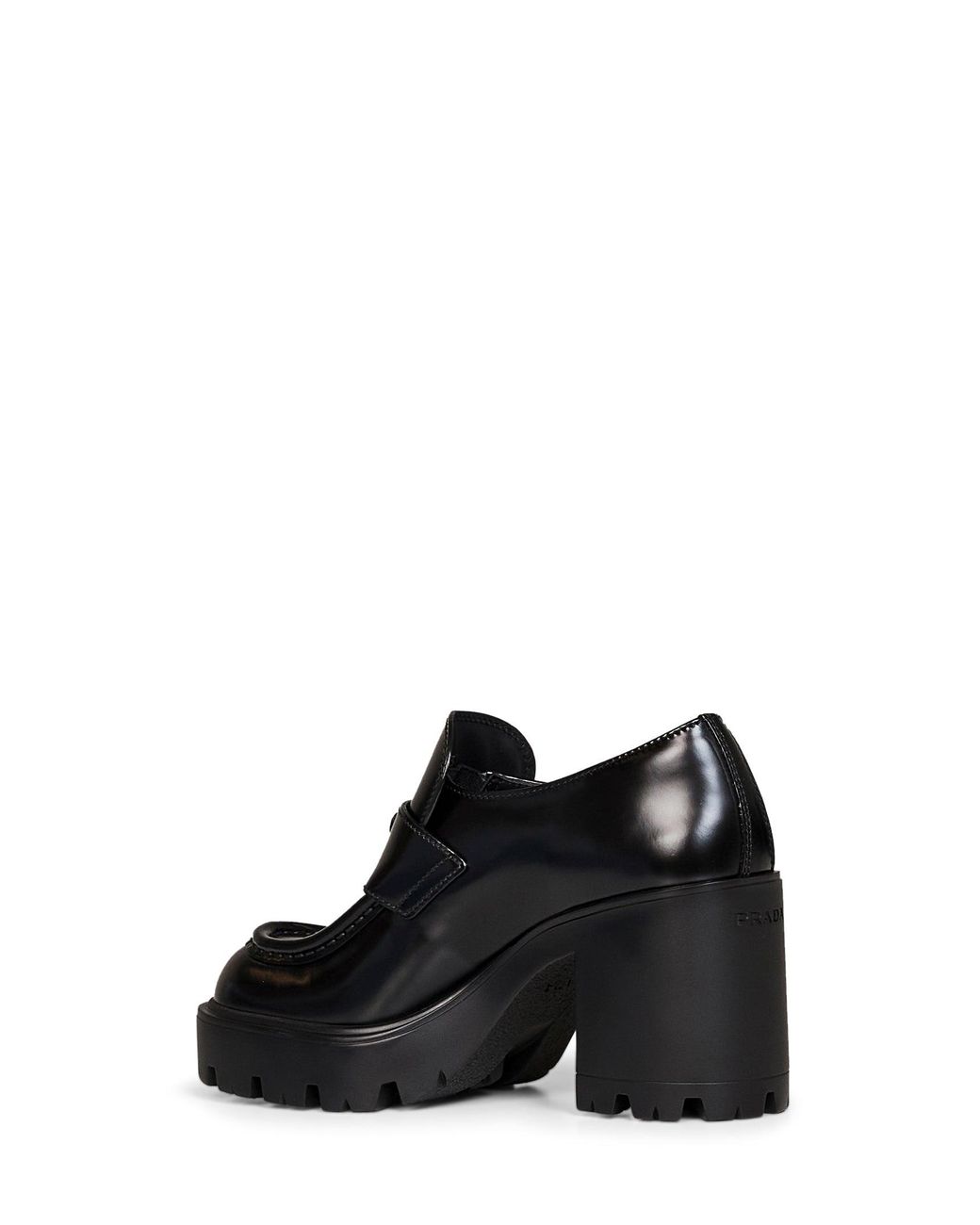 Prada Black Heeled Loafers Brushed Leather