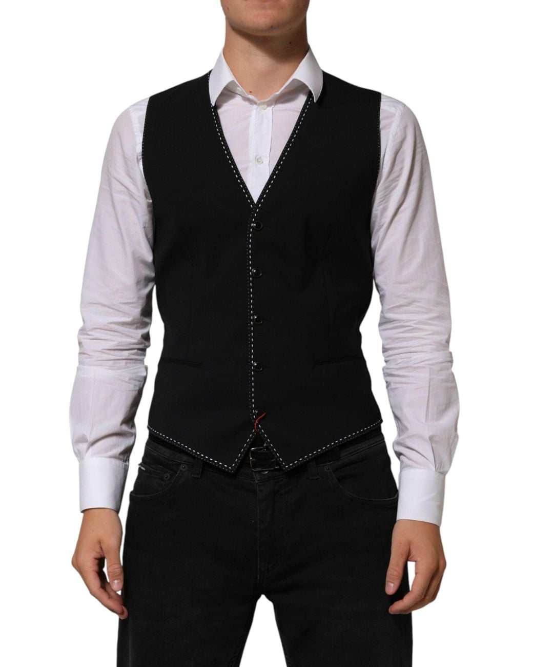 Dolce & Gabbana Black Wool Dress Formal Waistcoat Vest 03+Wv for men