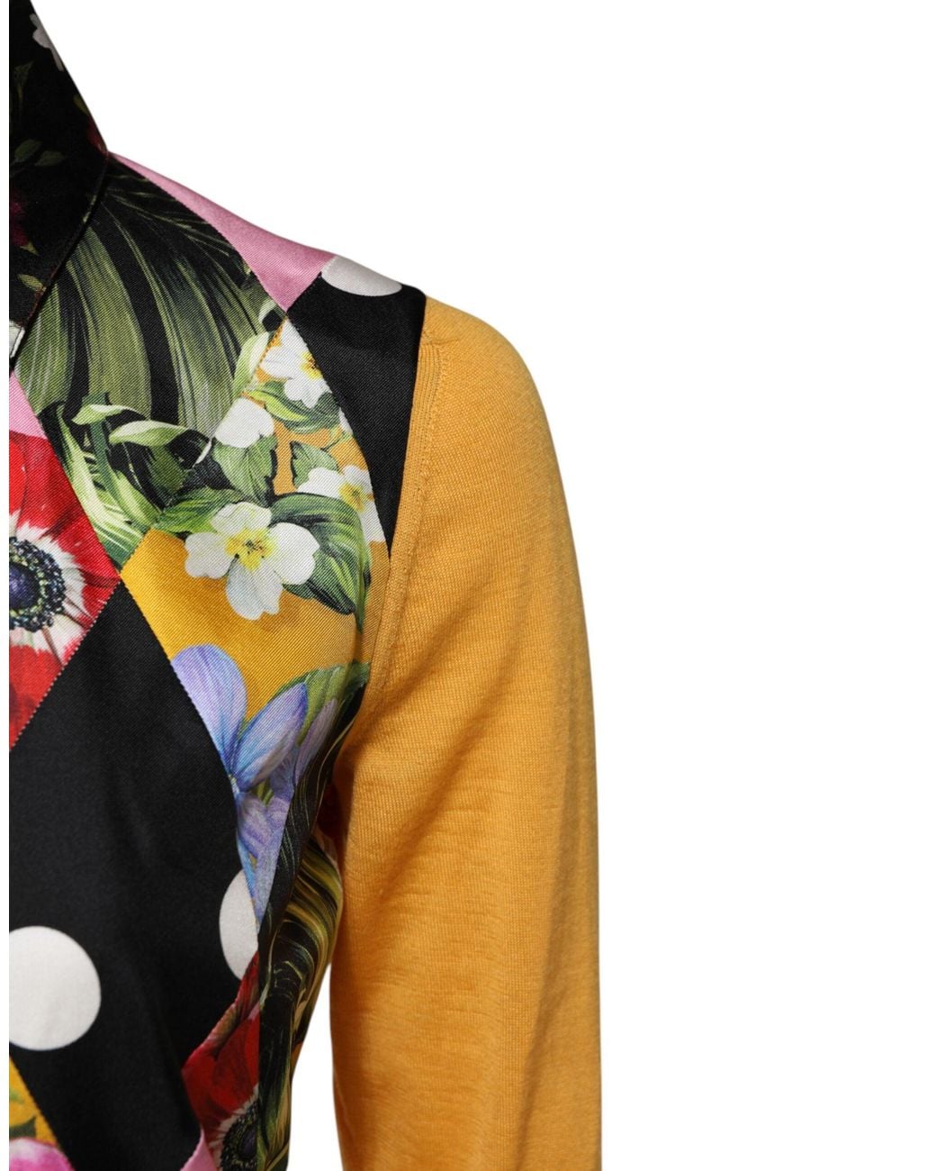 Dolce & Gabbana Black Multicolor Floral Long Sleeves Polo Top