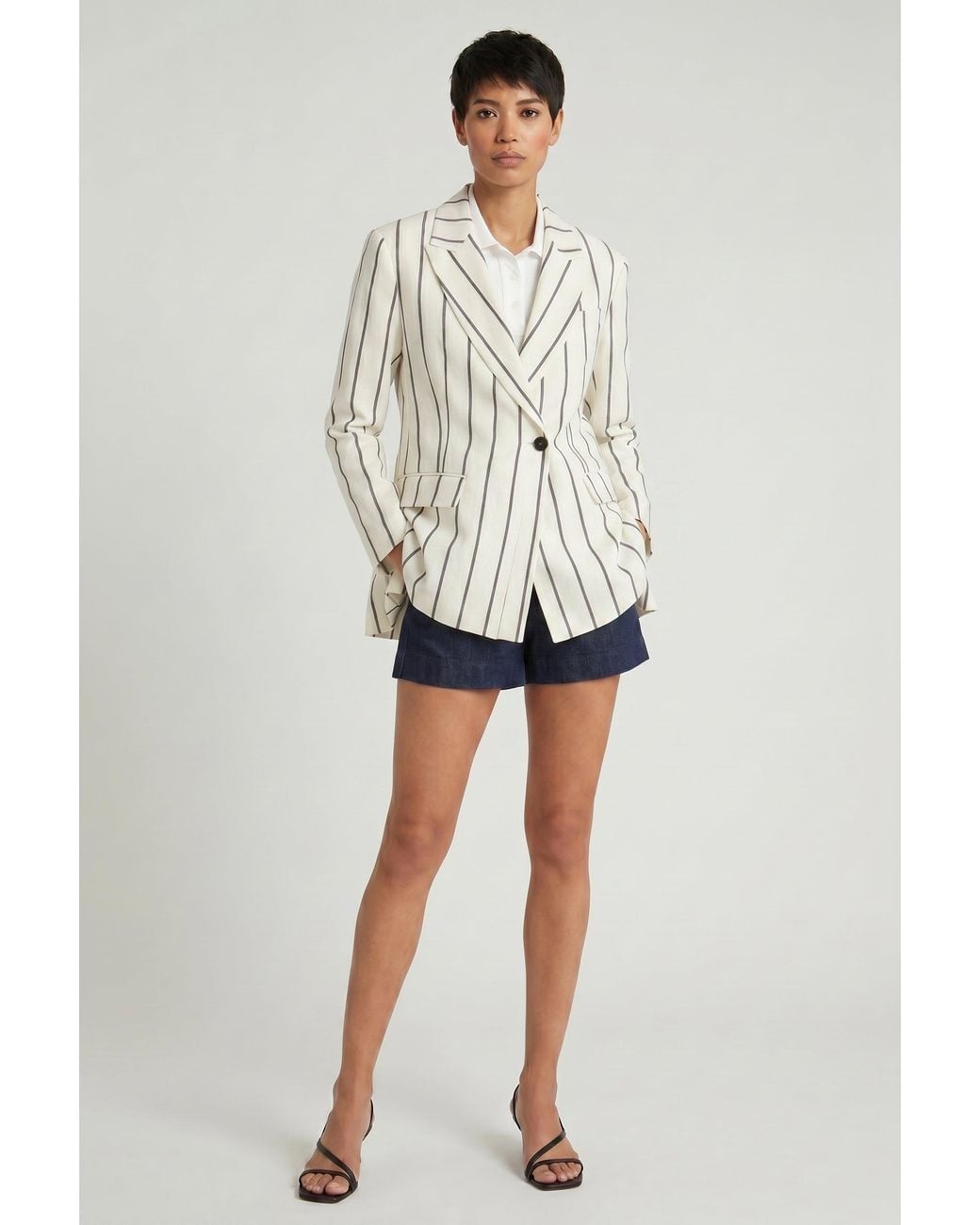 Brunello Cucinelli White Striped Linen Blazer