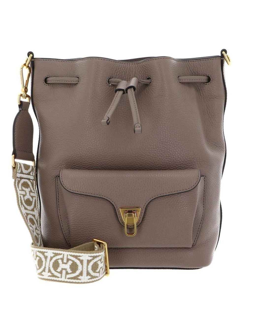 Coccinelle Gray Bucket Bag Cowhide Leather Bucket-Bags
