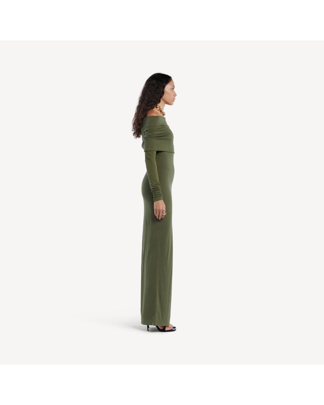 Balenciaga Green Balenciaga Off-Shoulder Dress