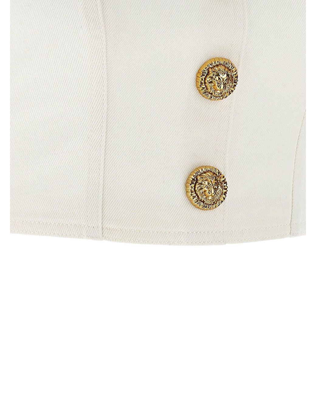 Balmain White Lion-Head Button Cotton Canvas Tank Top