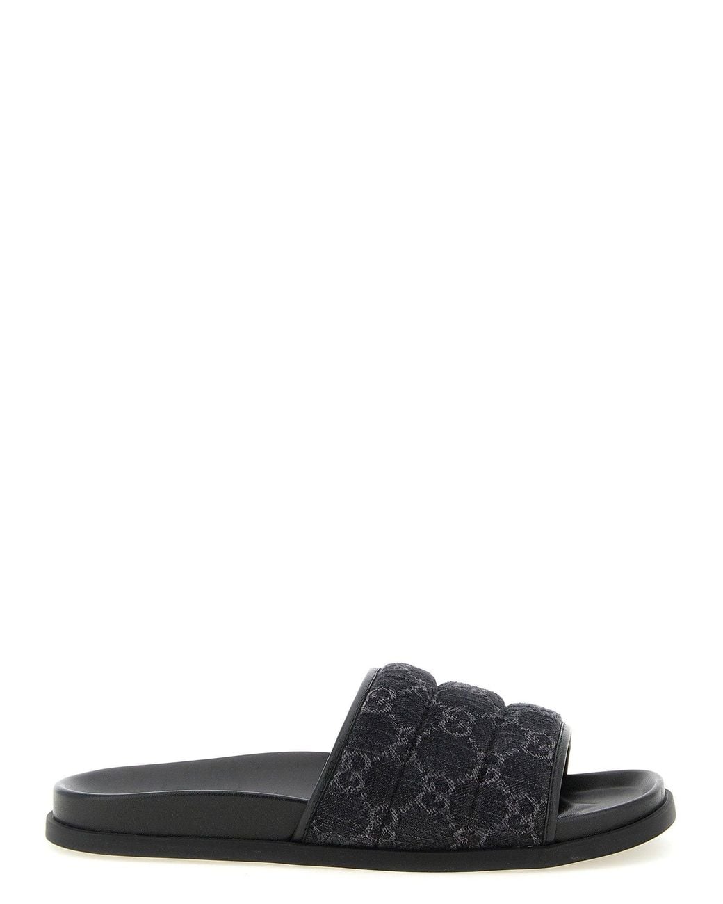 Gucci Black Gg Quilted Denim Slides for men