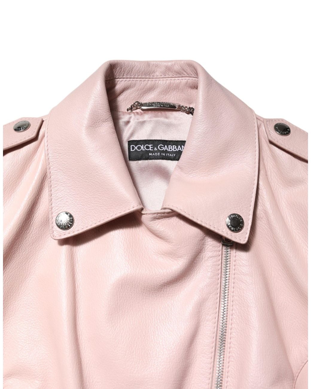 Dolce & Gabbana Pink Light Collar Leather Biker Jacket Taurus Clothing