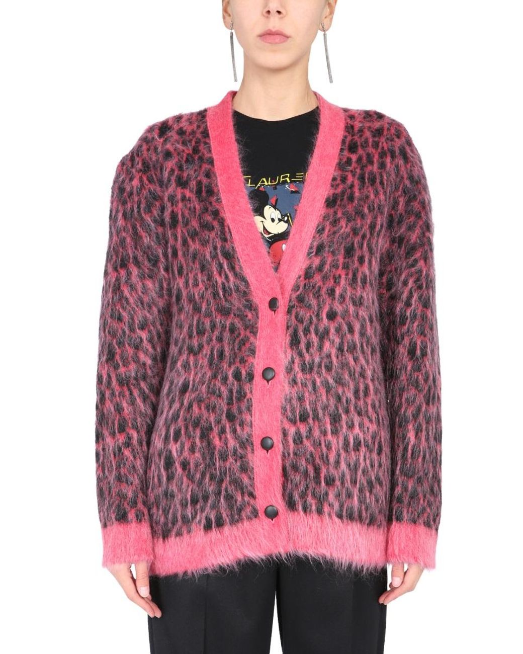 Saint Laurent Red Saint Laurent Leopard Jacquard Wool Cardigan