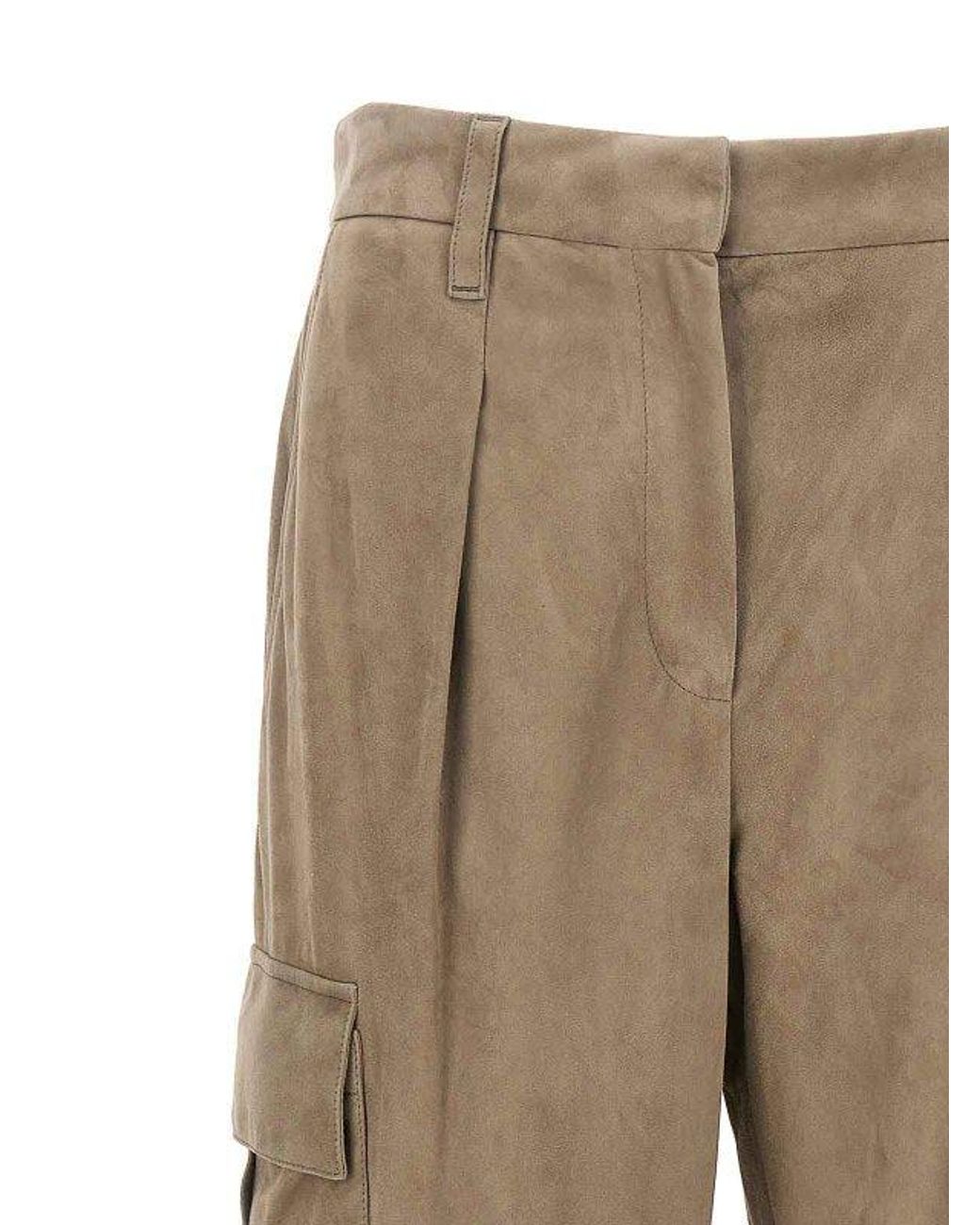 Brunello Cucinelli Natural Leather Straight Leg Trousers