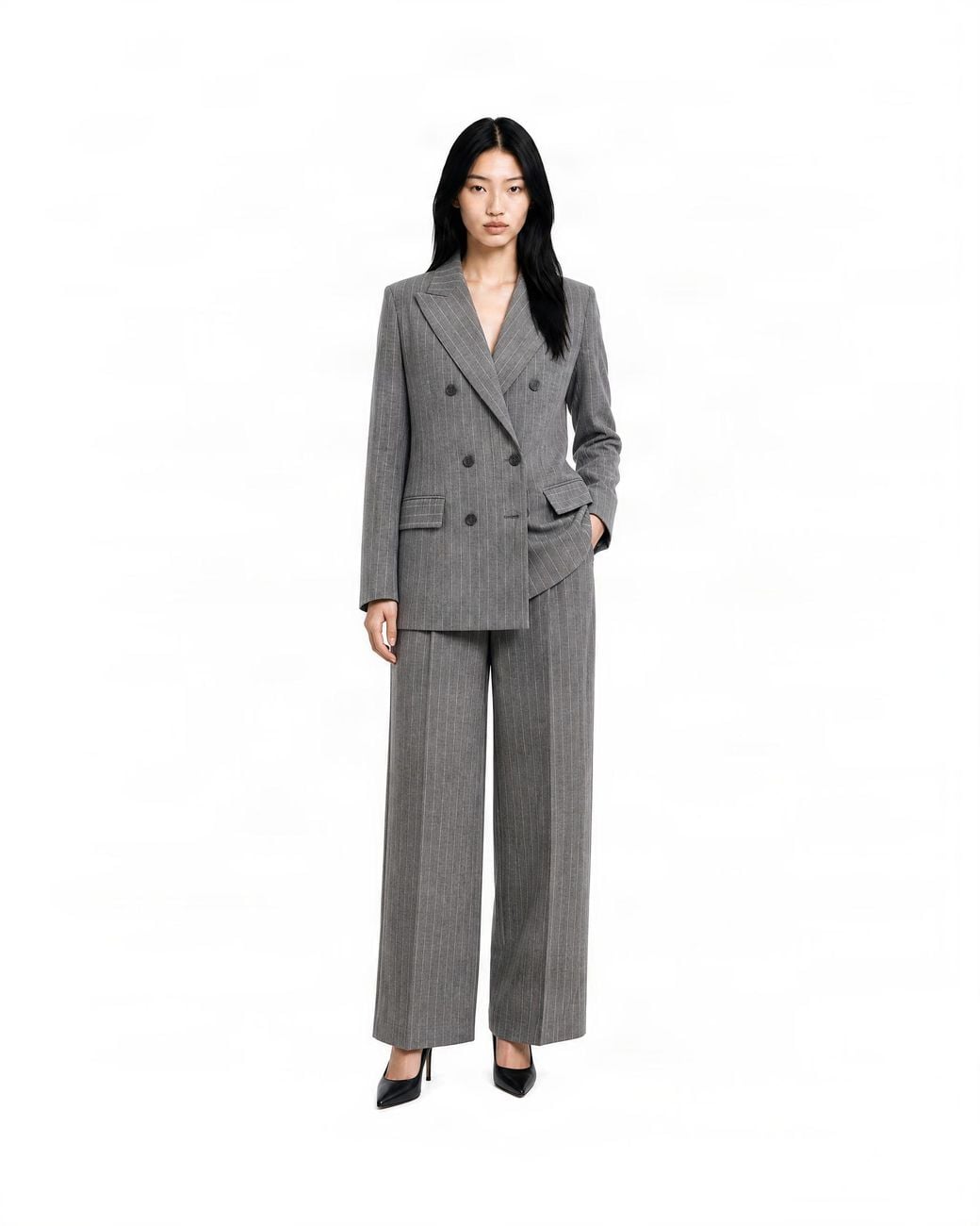P.A.R.O.S.H. Gray P.A.R.O..H. Double-Breasted Pinstripe Blazer Wool Jacket