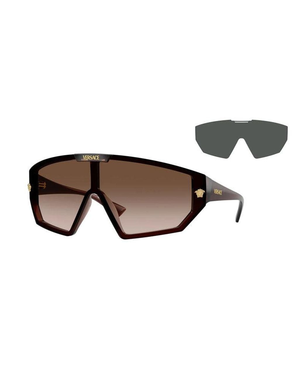 Versace Brown Sunglasses Shield Full Rim, Transparent Frame And Gradient With Clip-On Lens Ve4461533213