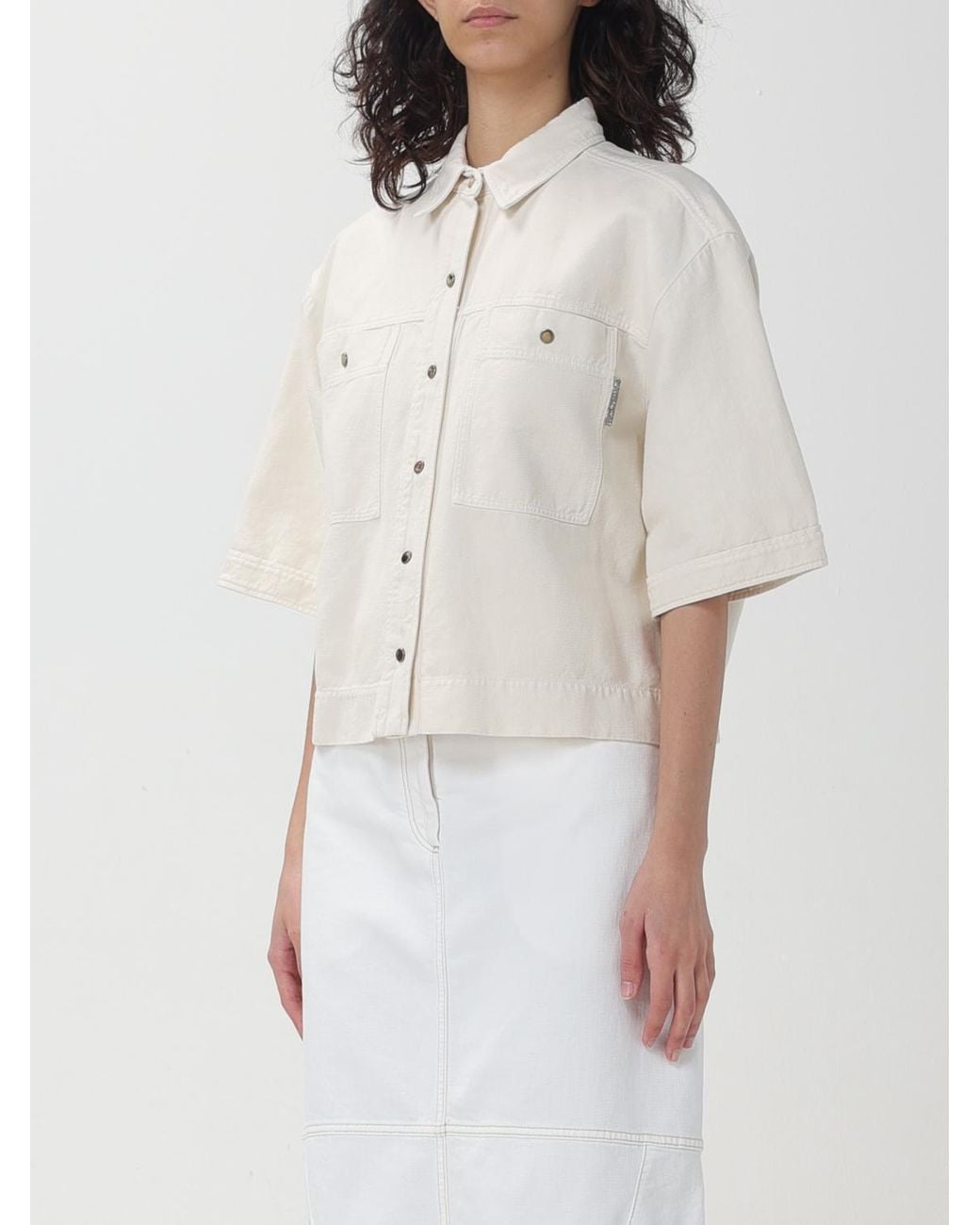 Brunello Cucinelli White Off Boxy Cotton Linen Shirt