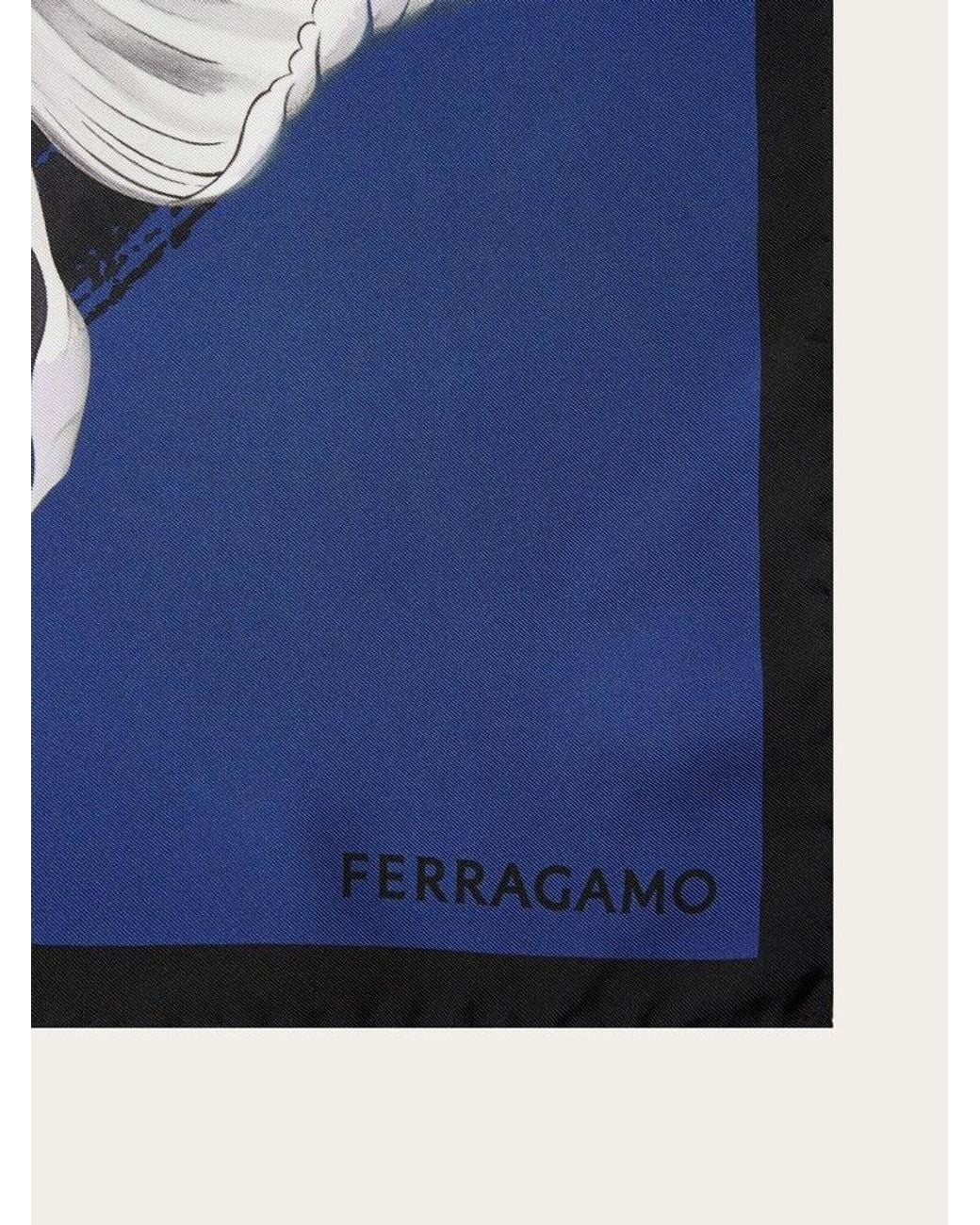 Ferragamo Blue Silk Floral Scarf Accessories & Slg