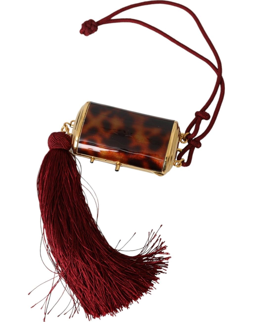 Dolce & Gabbana Brown Leopard Mini Mirror Tassel Make Up Holder Bag