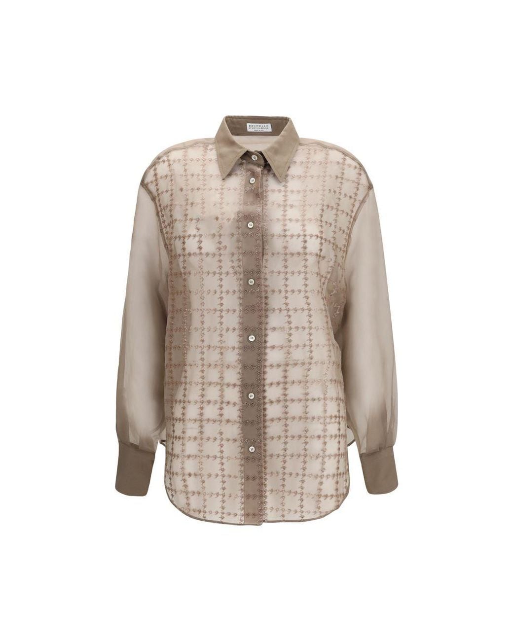 Brunello Cucinelli Brown Beige Silk Pattern Shirt