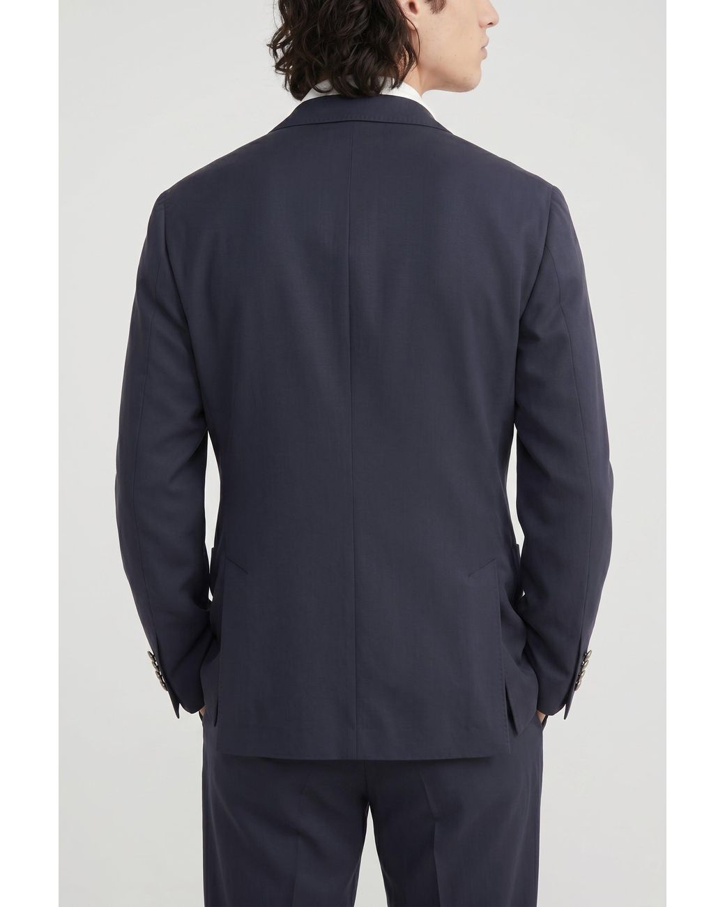 Brunello Cucinelli Blue Dark Silk Double Breasted Blazer for men