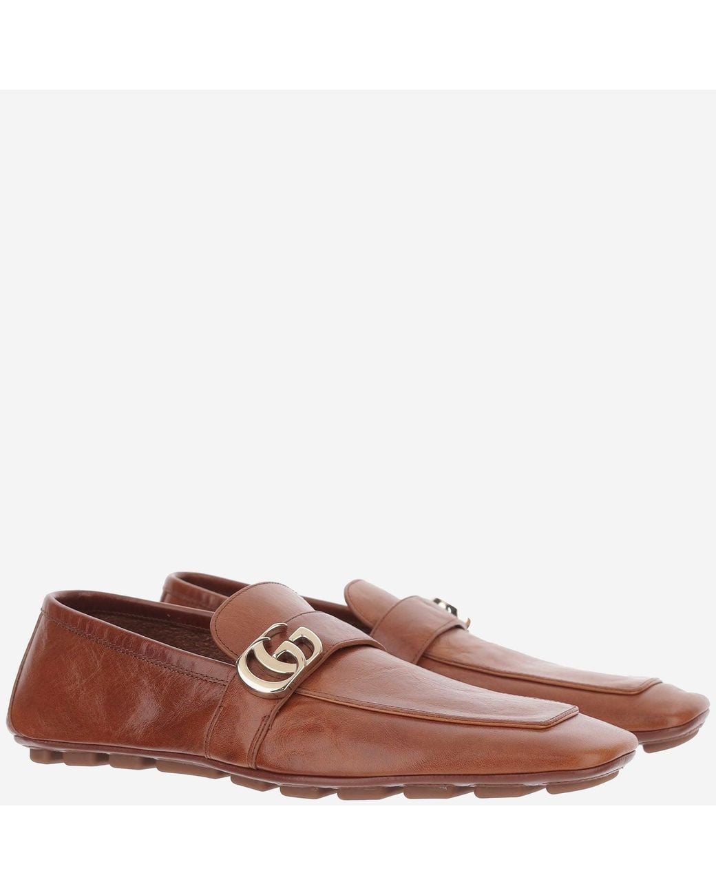 Gucci Brown Leather Loafers With Logo for men