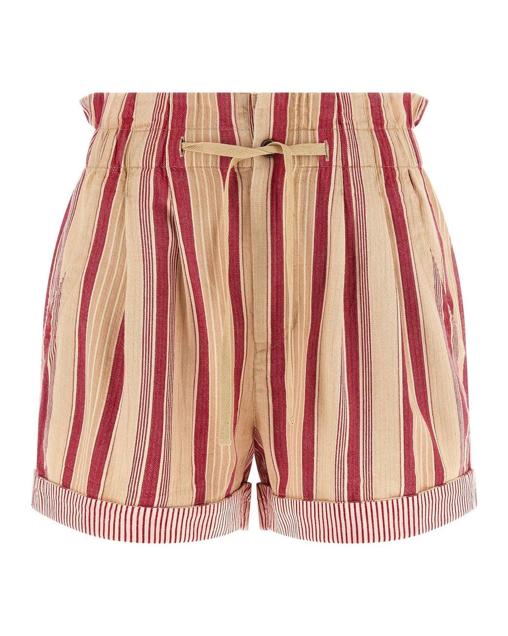 Isabel Marant Red Striped Cotton Canvas Shorts