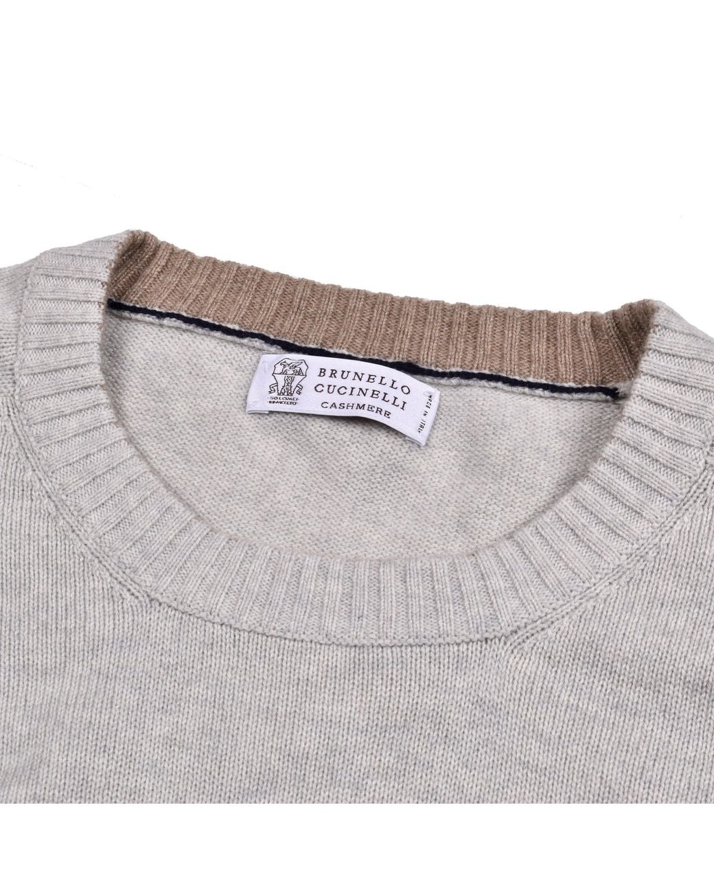Brunello Cucinelli Gray Fog Cashmere Crew Neck Sweater for men