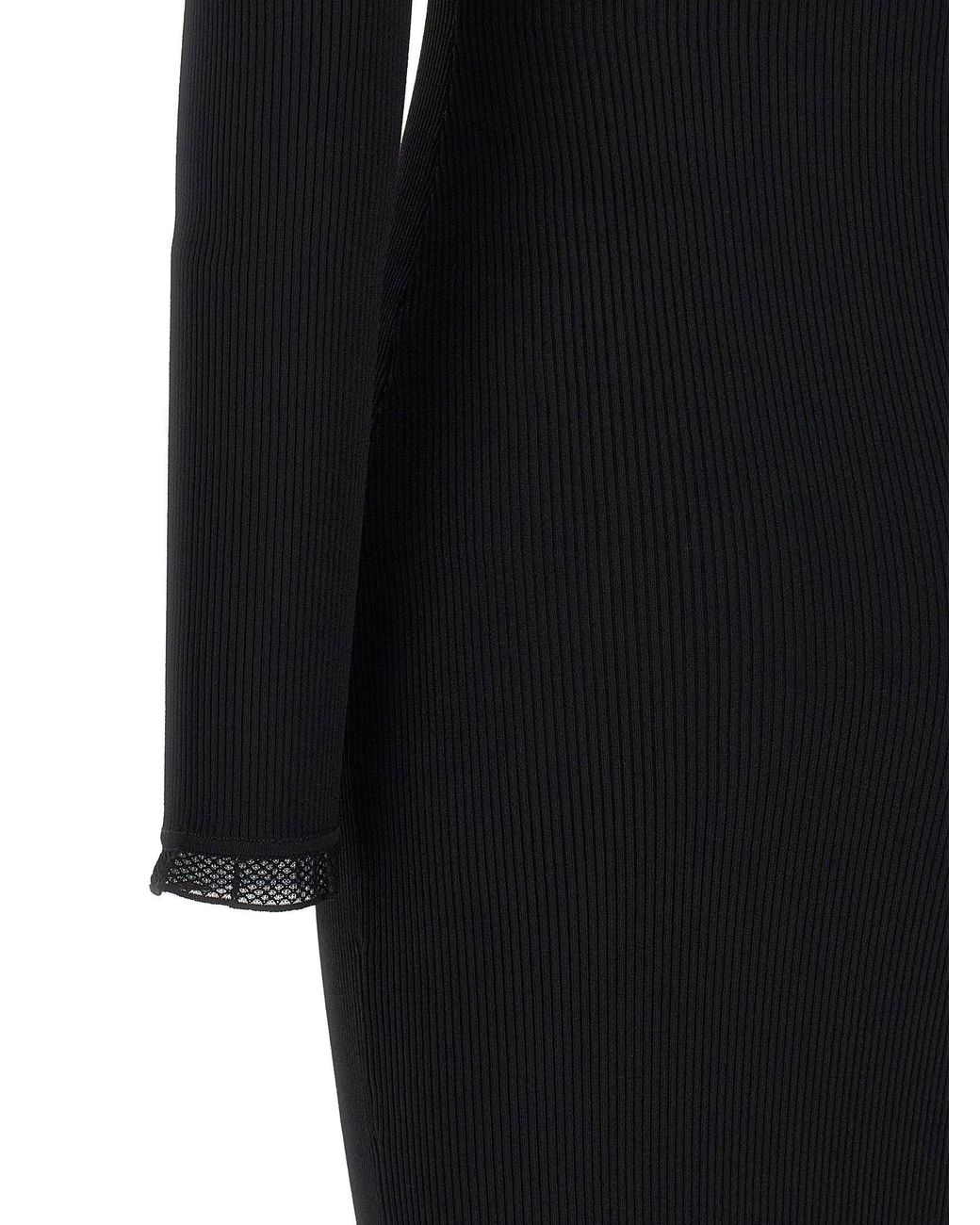 Elisabetta Franchi Black Ribbed Knit Midi Dress