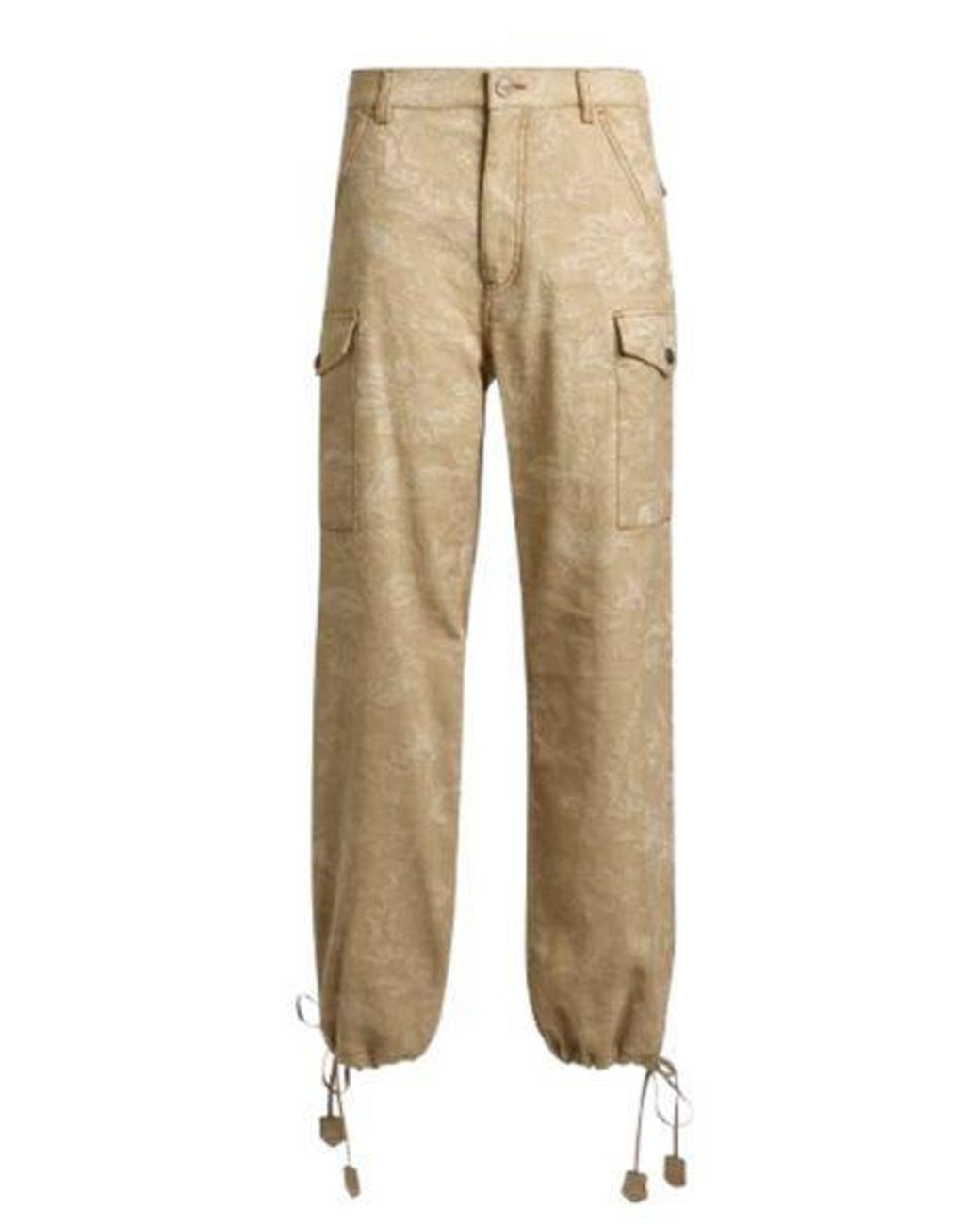 Etro Natural Cotton And Linen Blend Denim Cargo Jeans With All-Over Jacquard Floral Pattern
