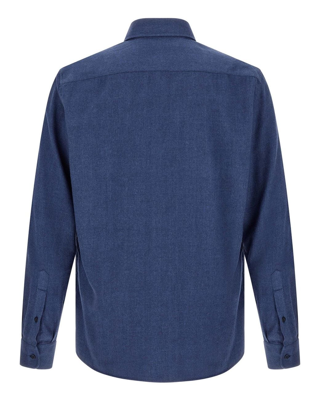 Brunello Cucinelli Blue Herringbone Cotton Shirt