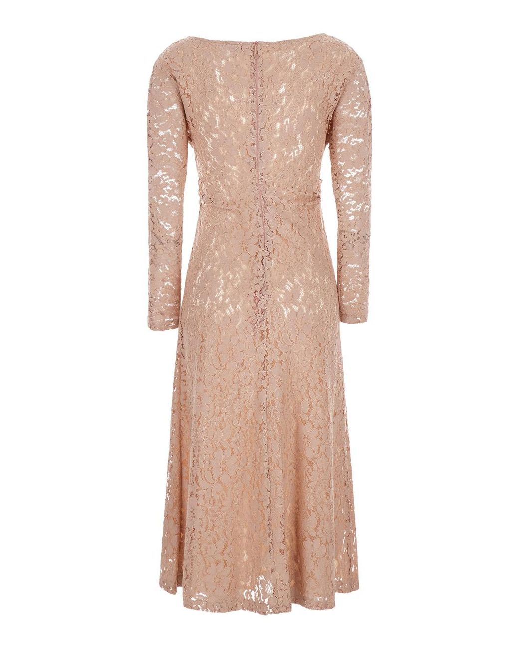 Le Plain Natural Long V-Neck Dress With Lace Sleeves