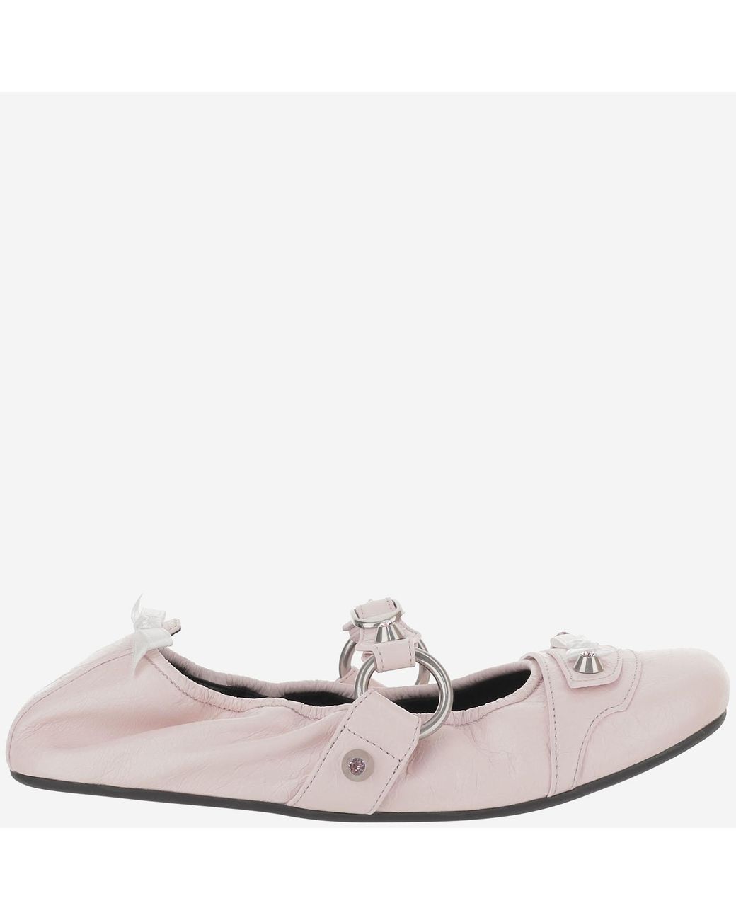 Balenciaga White City Flat Leather Ballerina Flats With Bows Lambskin