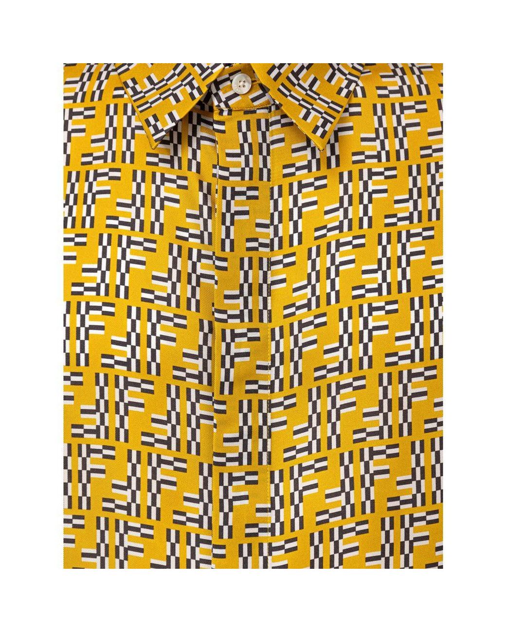 Fendi Yellow Silk Shortsleeve Shirt for men