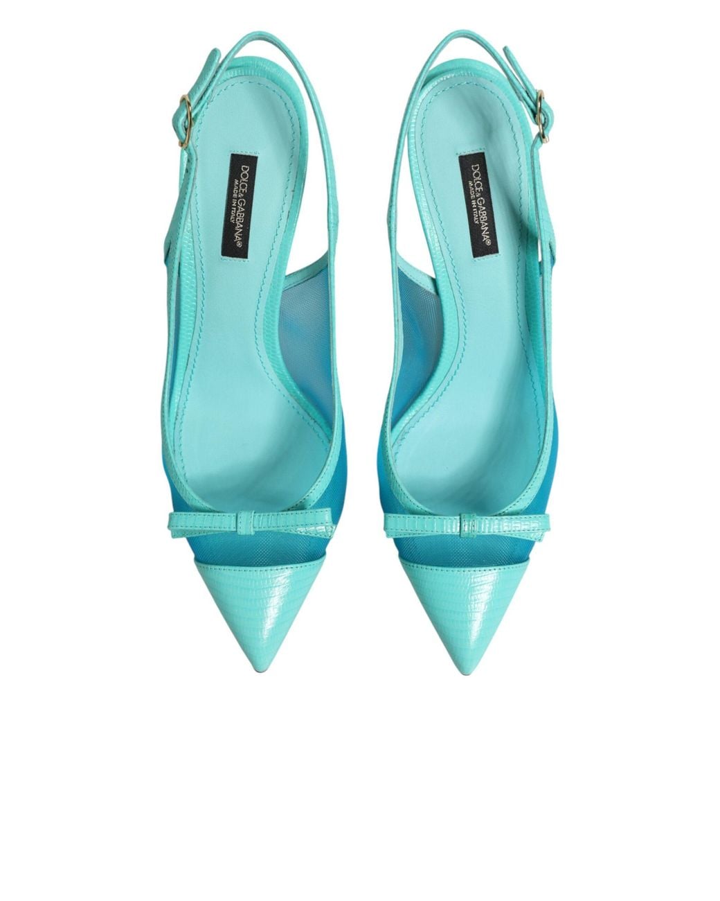 Dolce & Gabbana Blue Leather Mesh Heels Slingback Shoes Light Pa+40Lf