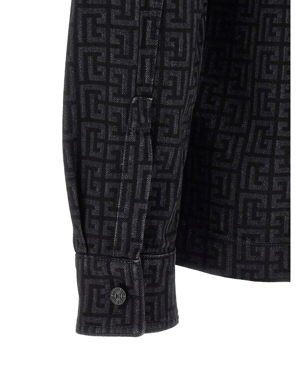 Balmain Blue Monogram-Pattern Denim Overshirt for men
