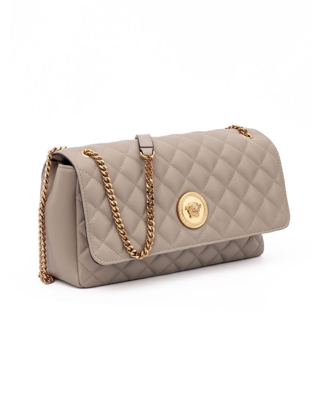 Versace Natural Taupe Quilted Leather Shoulder Strap Bag