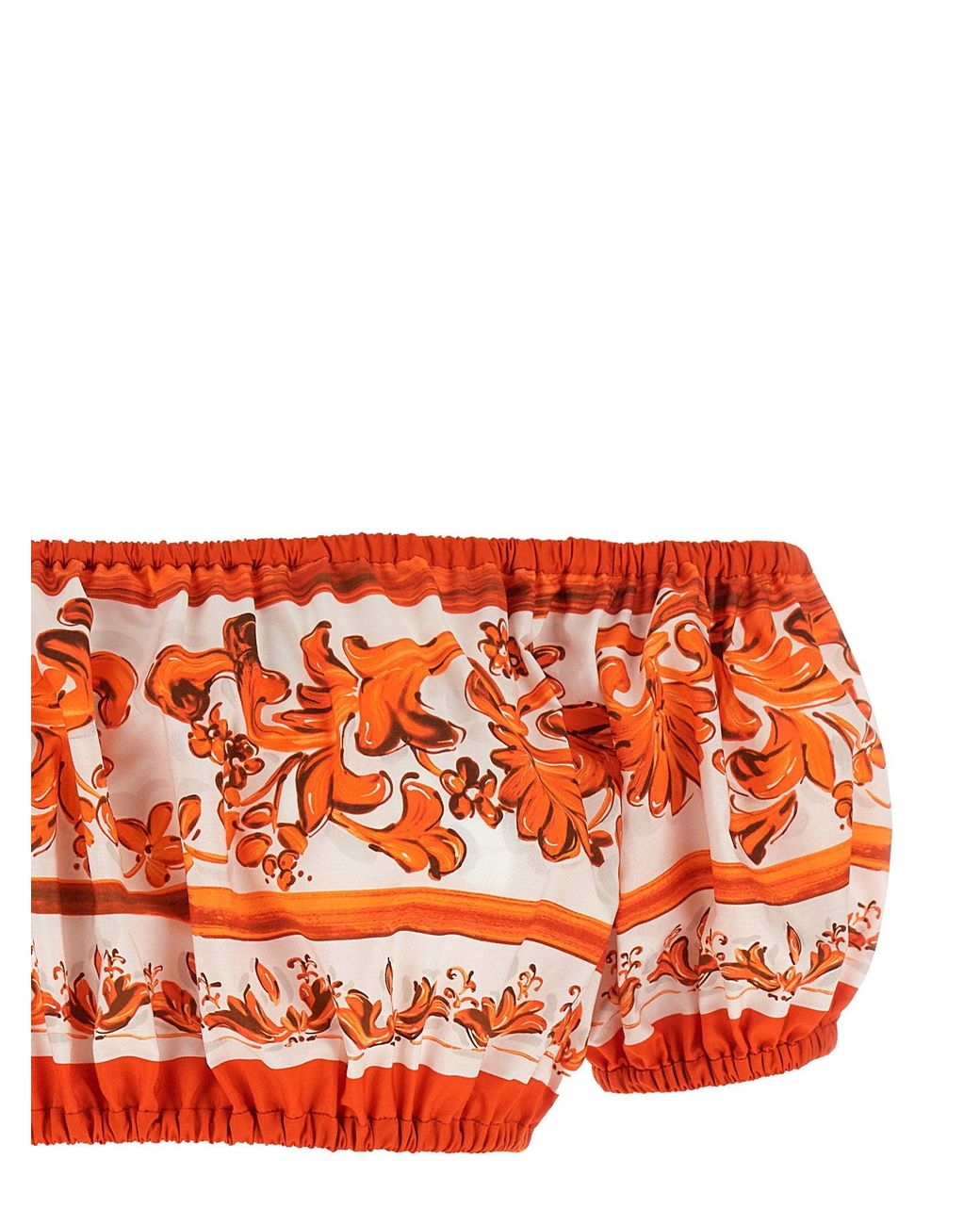 Dolce & Gabbana Orange Dolce & Gabbana Maiolica-Print Cotton Poplin Blouse