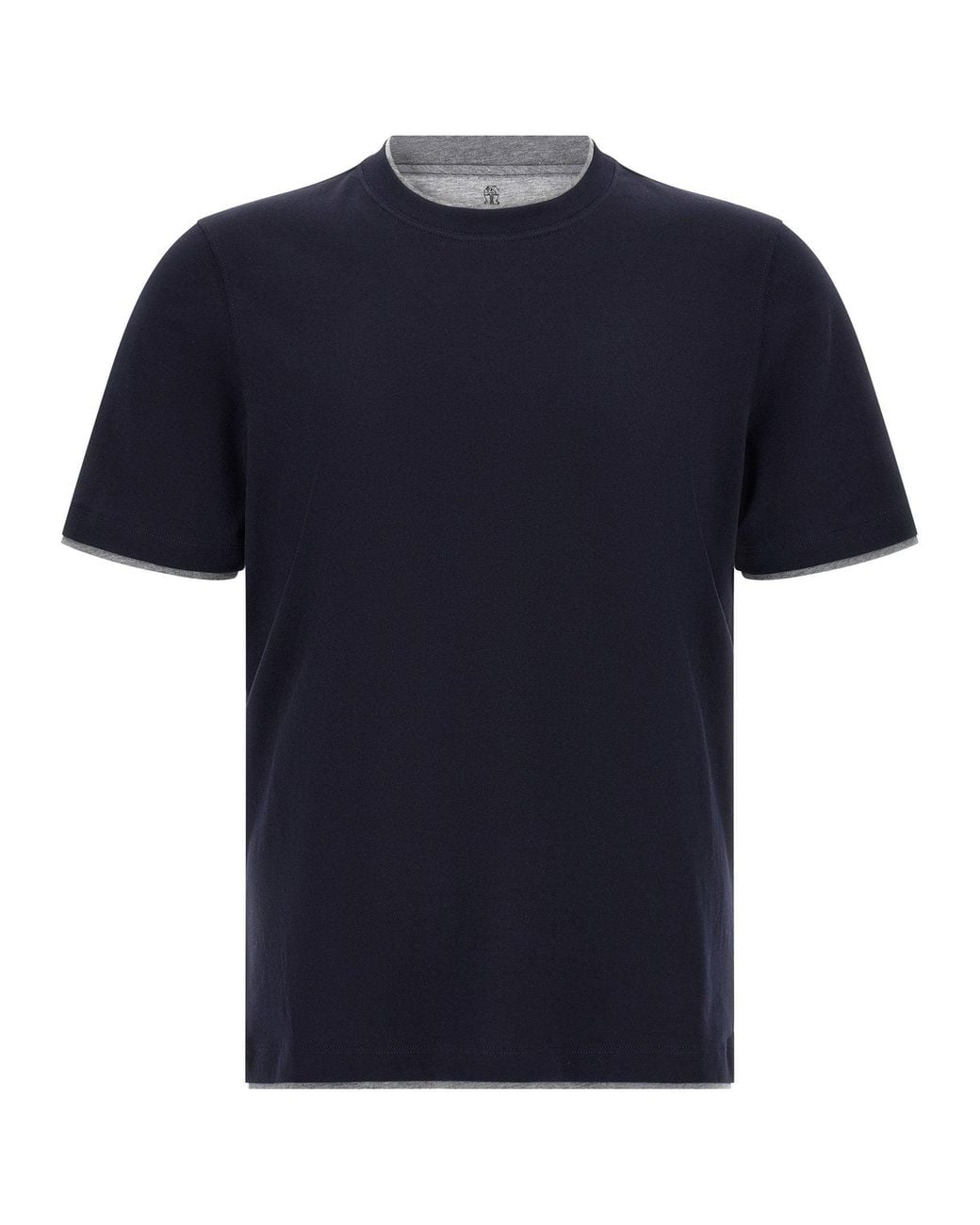 Brunello Cucinelli Blue Double-Layer Cotton T-Shirt for men