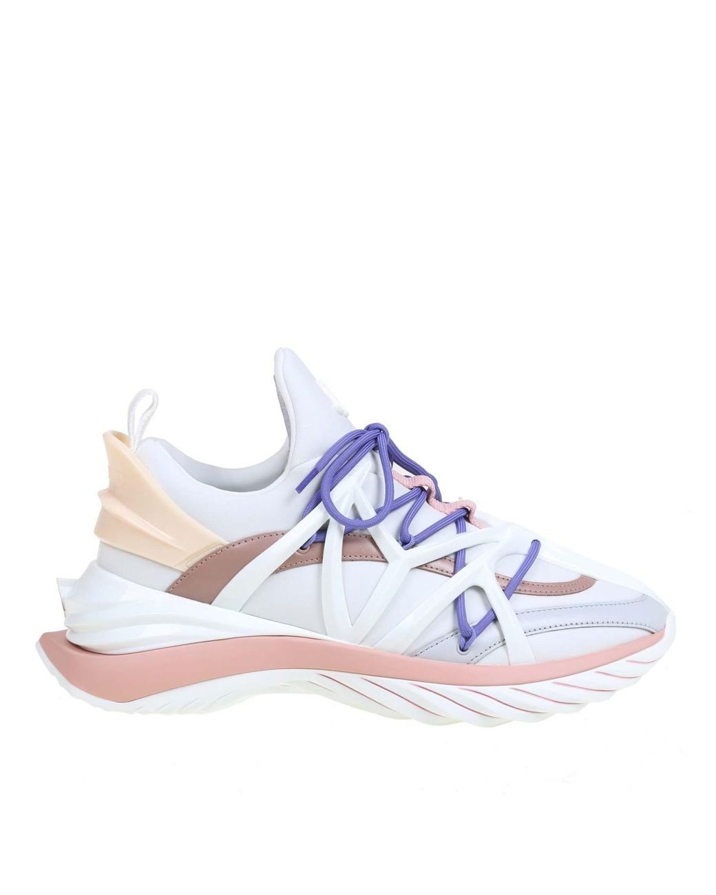 JIMMY CHOO の靴♪ ★ COSMOS F NEOPRENE ★ SNEAKER White and Silver Leather and Neoprene Low-Top Trainers