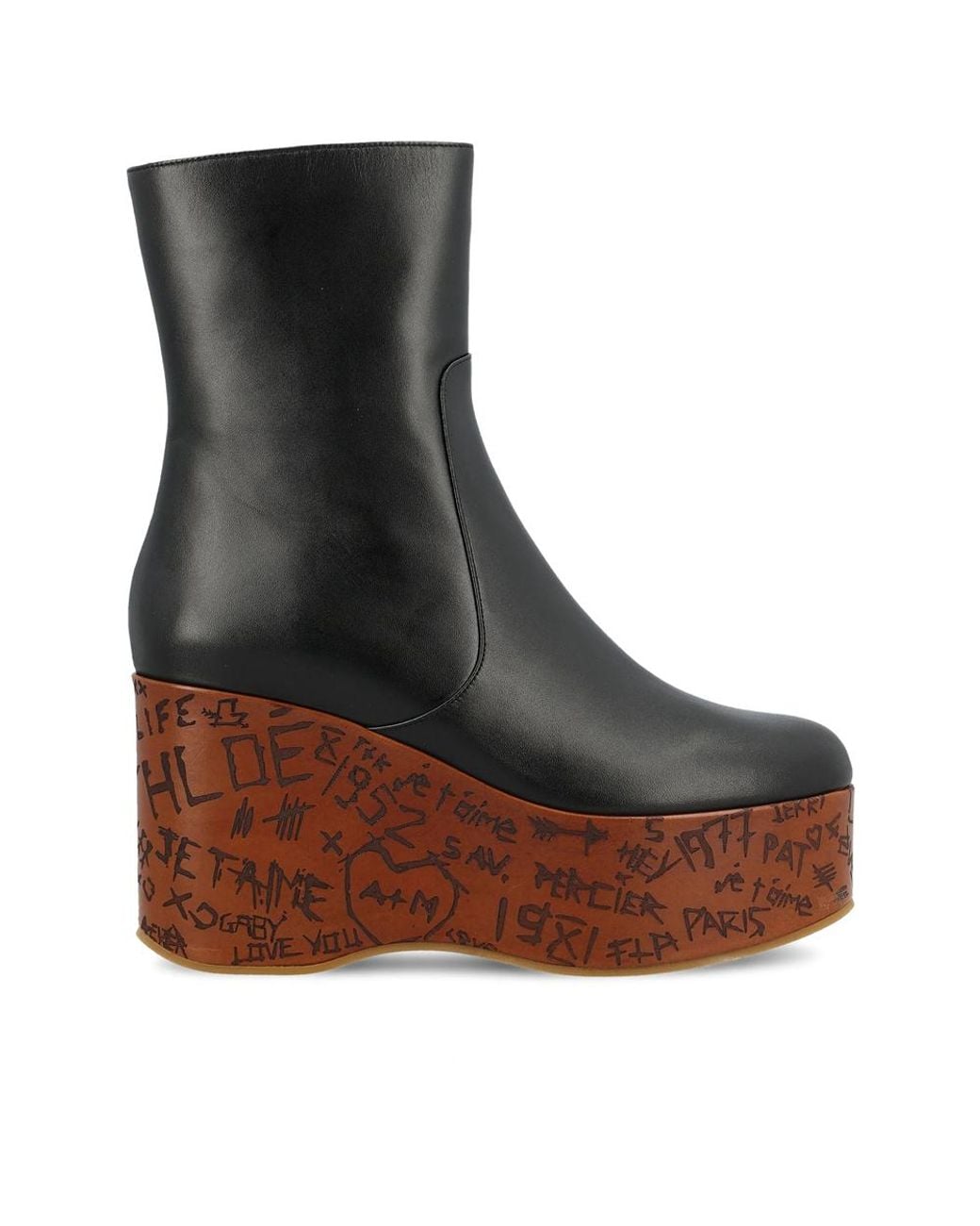 Chloé Brown Leather Wedge Ankle Boots
