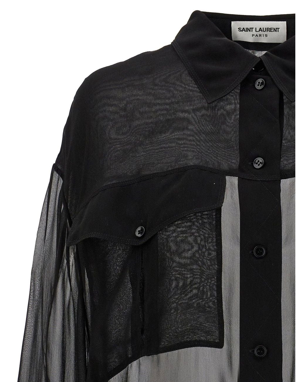Saint Laurent Black Semi-Sheer Silk Muslin Shirt