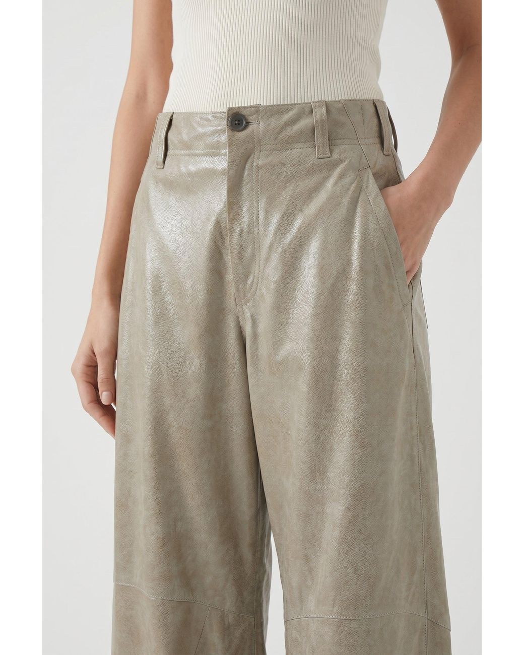 Brunello Cucinelli Natural Light Khaki Leather Trousers