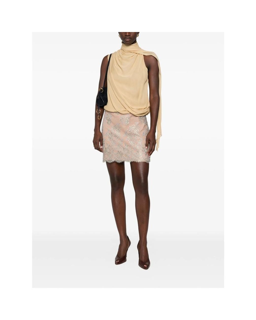 Valentino Pink Lace Skirt With Metallic Threading Viscose